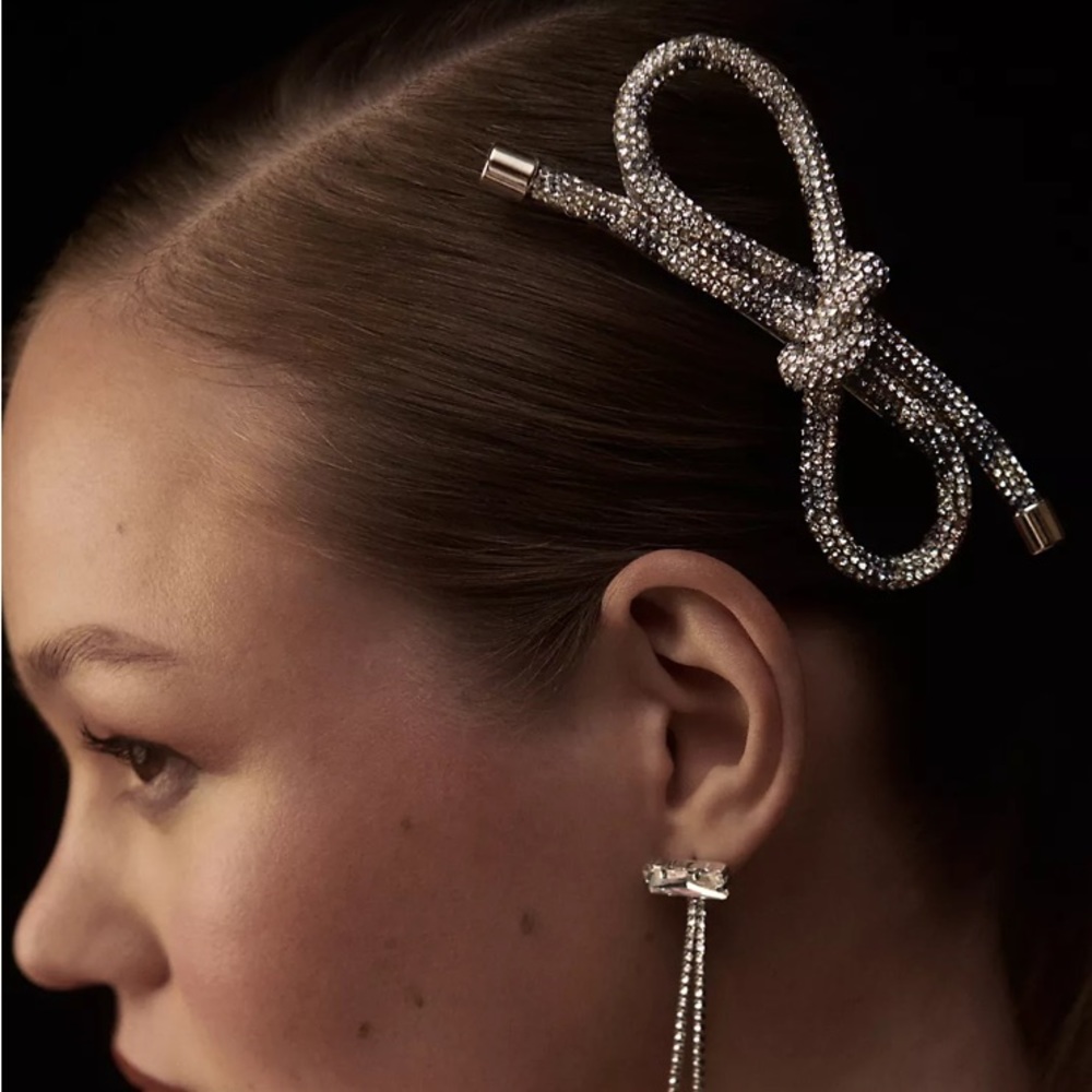 Anthropologie Crystal Bow Barrettes Set of 2 NWT